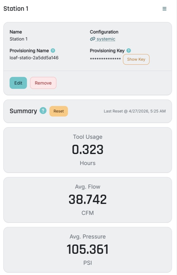 BlastingPulse mobile blasting pot dashboard with summary readings.